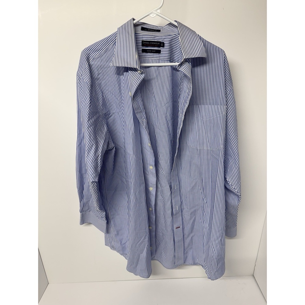 Daniel Cremieux Henry Dress Shirt Men's 17/33 Blue White Stripe